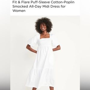 Fit & Flare Puff-Sleeve Cotton-Poplin
Smocked All-Day Midi Dress for
Women